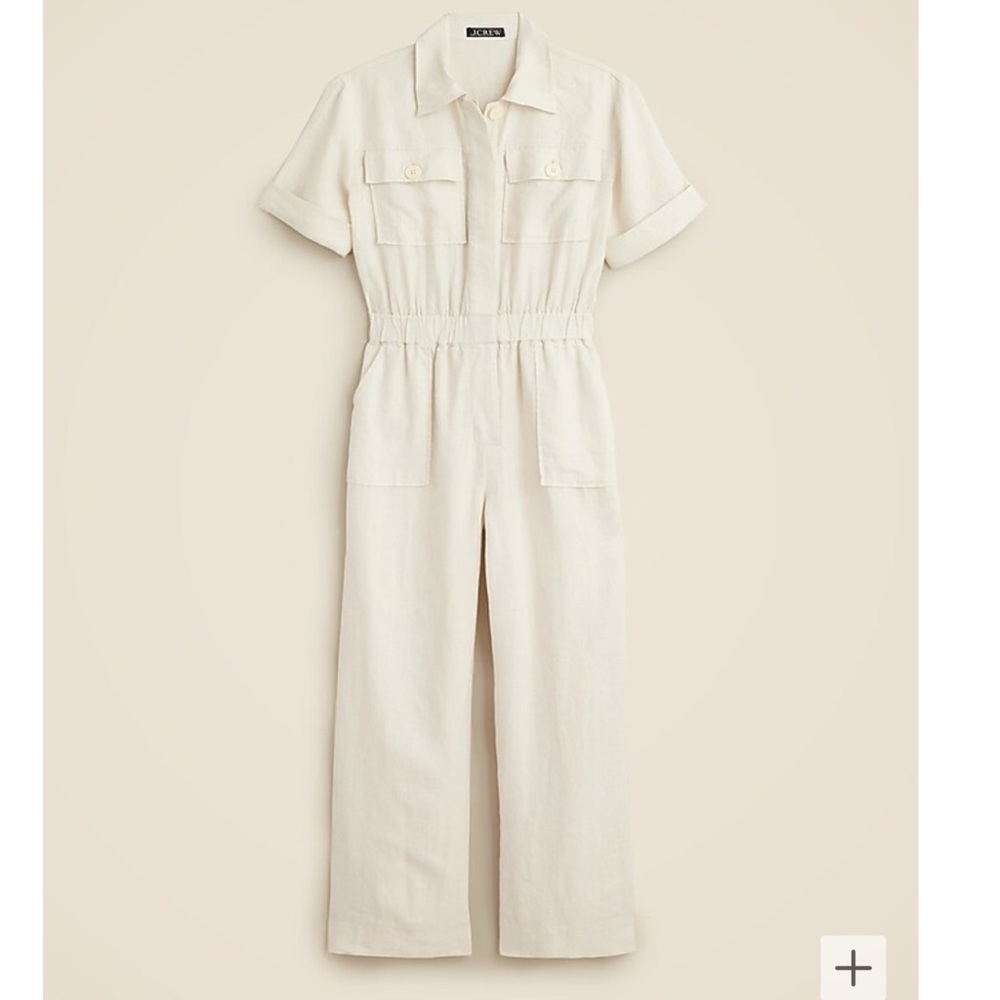 J.Crew 100% Linen Cream Jumpsuit